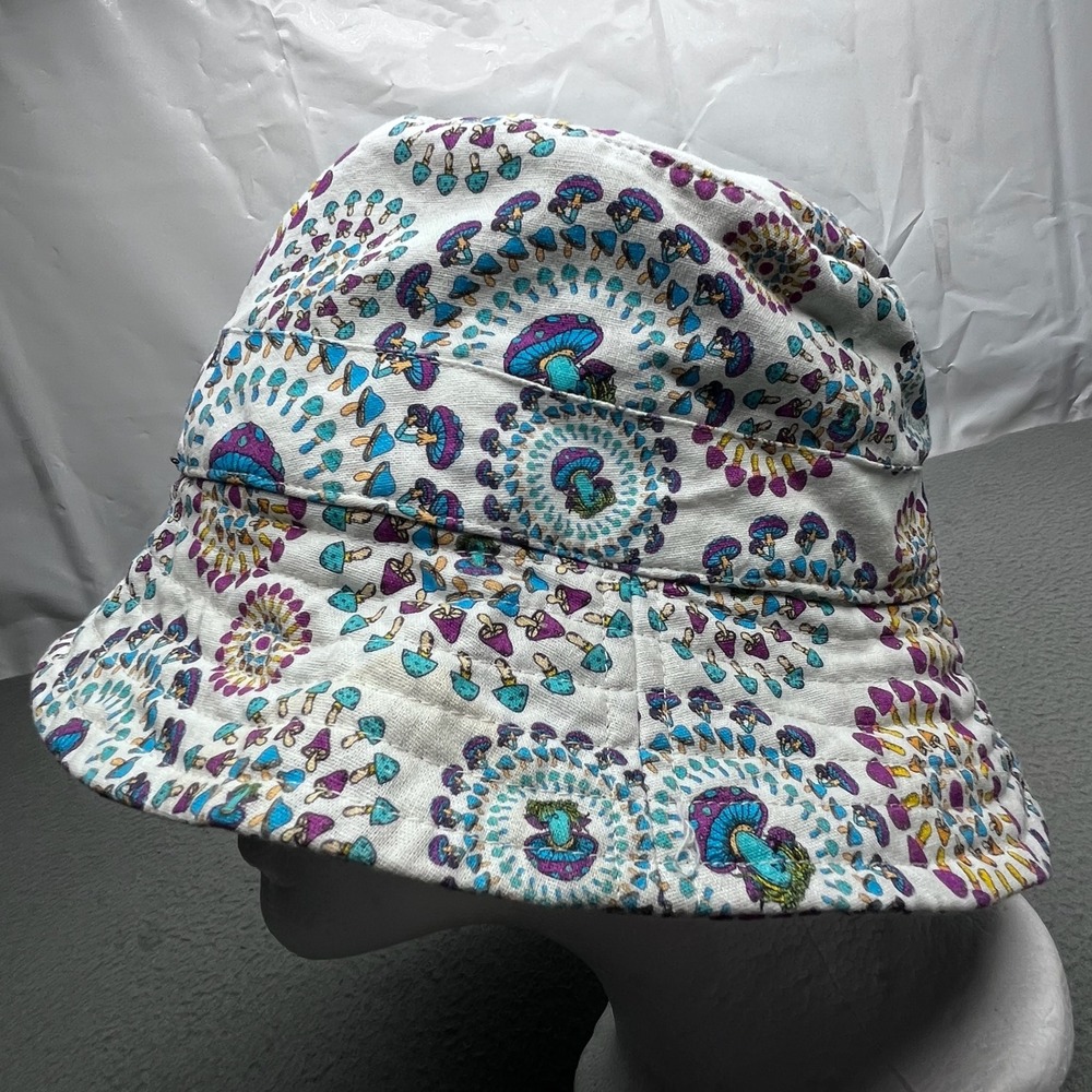 Gypsy‎ Rose Women Bucket Hat Cotton Mushroom Mandala Print White One Size Boho